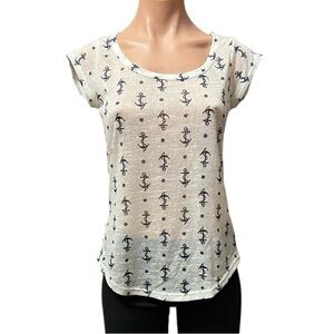 Wallflower Fitted Cap Sleeve White and Blue Anchor Tee Womens Medium